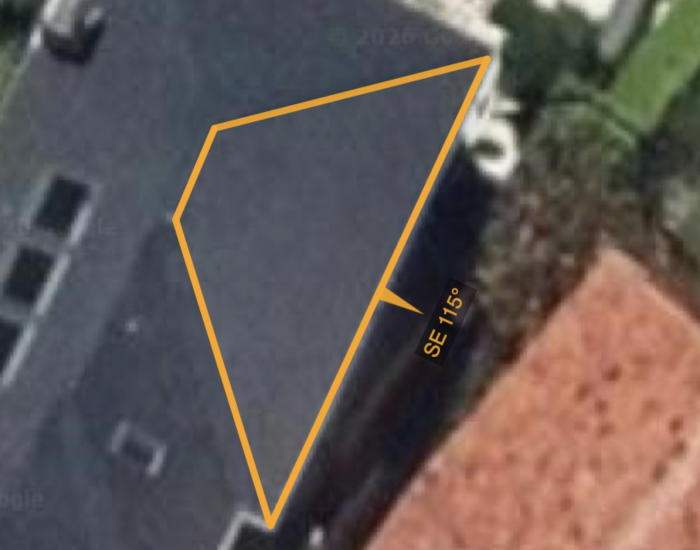 Panel Placement map while drawing a polygon, with an arrow and compass bearing showing array direction.